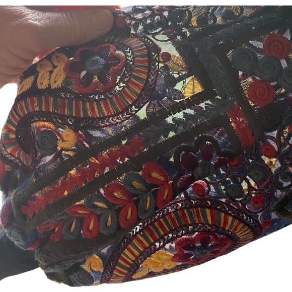 Eva Franco Black Top Blouse Boho Ethnic Sheer Embroidered Sleeves‎ 0 Small New - Picture 4 of 6